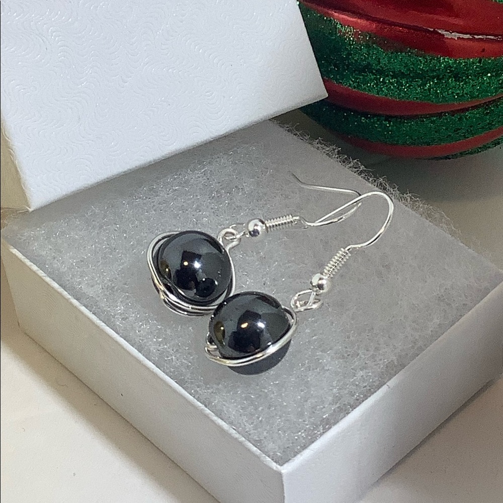 Hematite earrings handmade gemstone earrings, minimalist earrings dangle